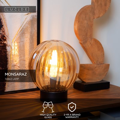 Lucide MONSARAZ - Table lamp - Ø 25 cm - 1xE27 - Amber